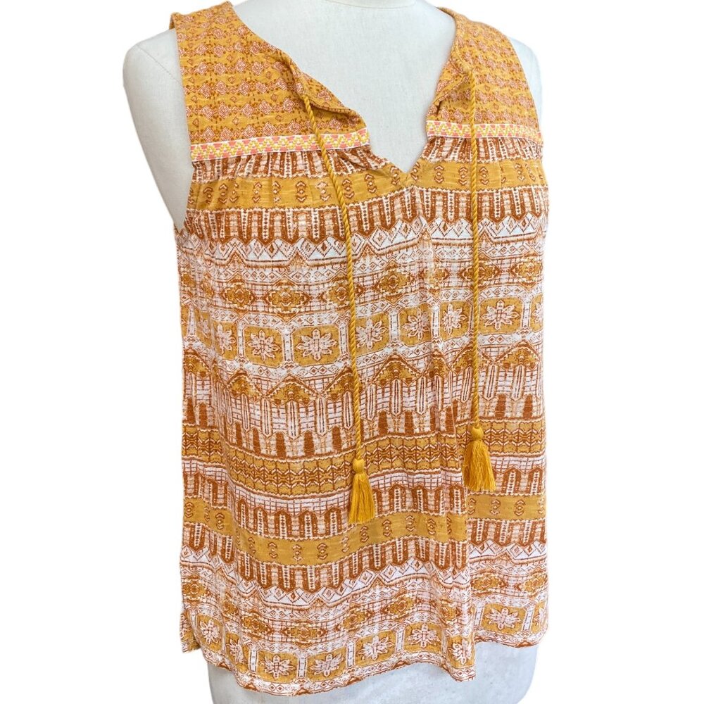 Lucky Brand Indie Boho Tassel Tank Top Mustard Boho Festival Coastal Cowgirl-S